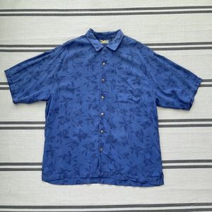 100% Silk Eagle Dry Goods Hawaiian Shirt Floral Aloha Mens Xl Wood Buttons